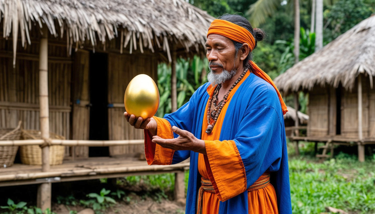 Маг передал крестьянам яйцо.