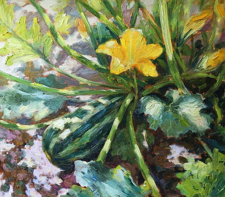 Татьяна Чепкасова "Цуккини",2019 год. 35х45 см. Холст на картоне, масло. Фото картины взято из открытого источника

