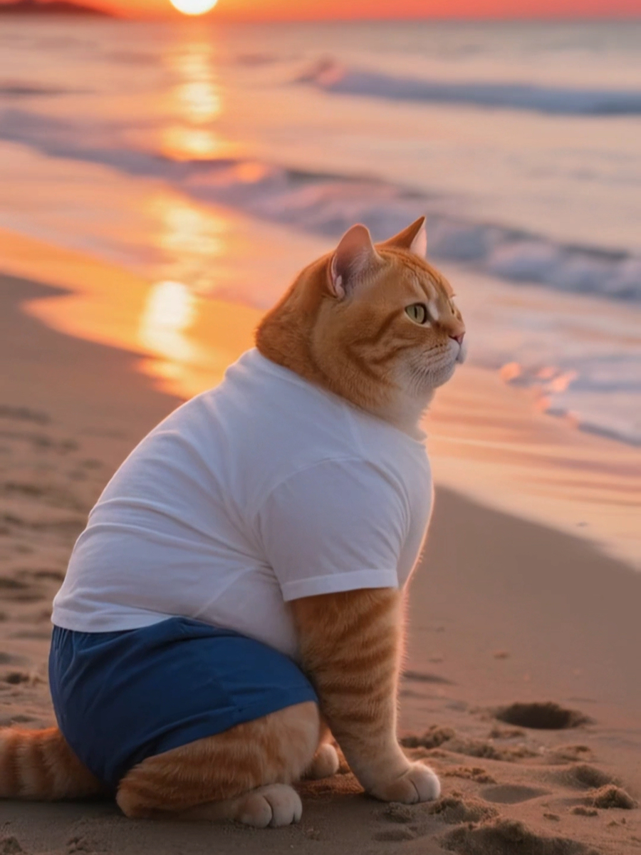 Апельсиновый кот (рыжий кот) на море 