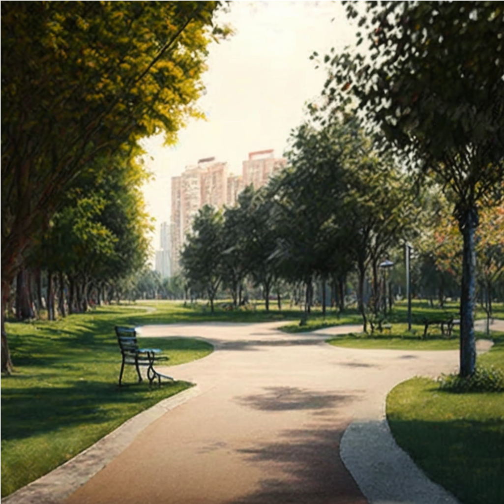 Изображение нейросети Kandinsky. Промт: "Комфортная городская среда. Парк".