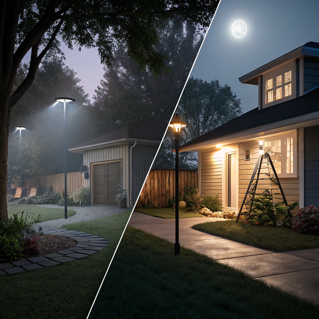 Контраст: темный двор и безопасный свет. Изображение сгенерировано ИИ