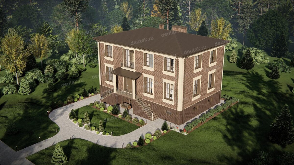 Проект двухэтажного дома 381 м2 с цоколем и сауной