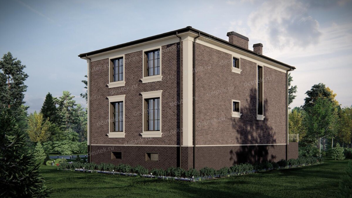 Проект двухэтажного дома 381 м2 с цоколем и сауной