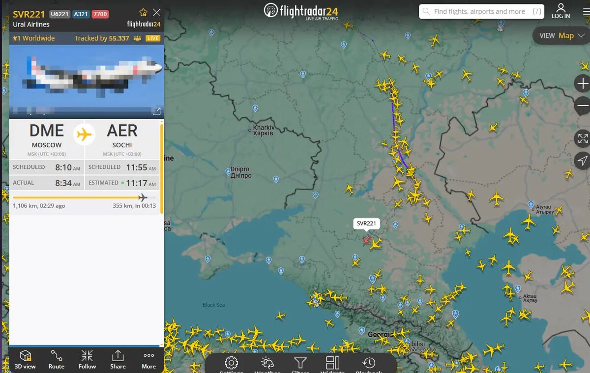    Фото: скриншот с сайта flightradar24.