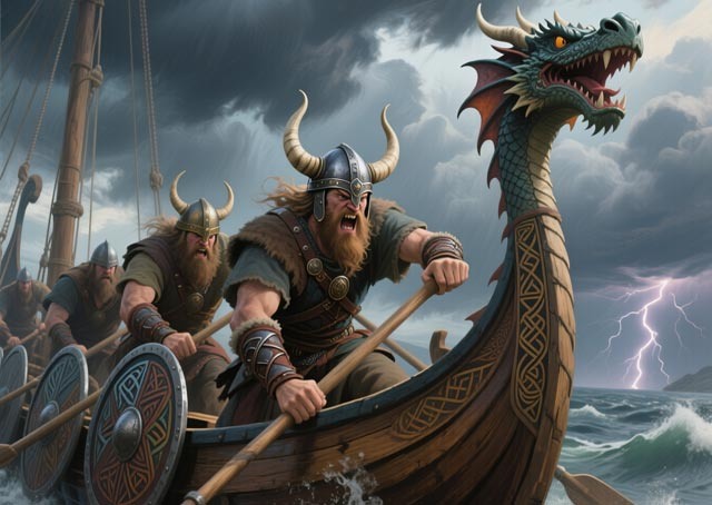 Викинги на драккаре