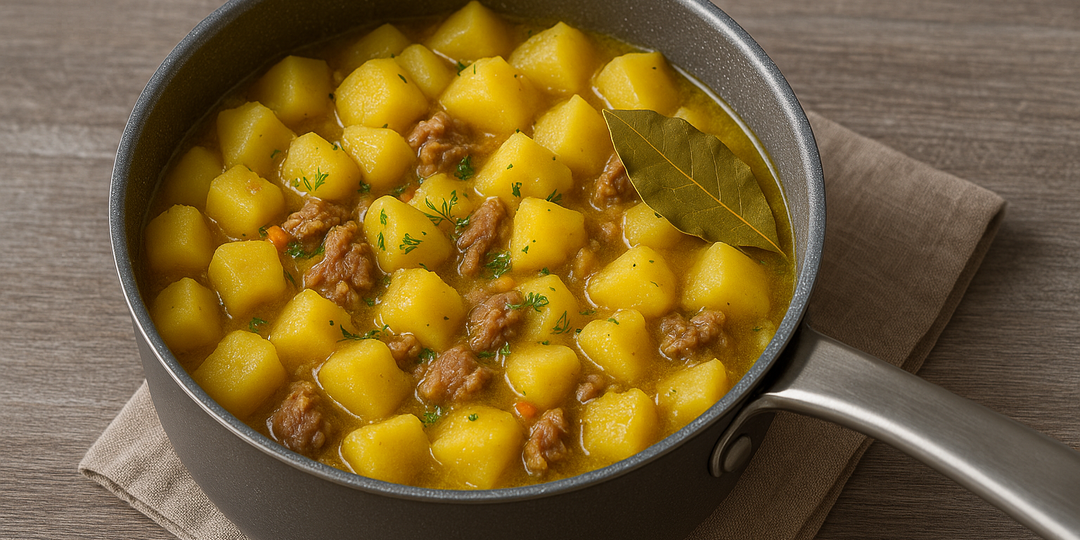 Картошка по-домашнему с говяжьей тушёнкой.