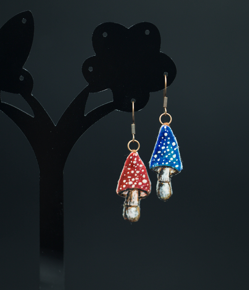 Серьги мухоморы красный и синий