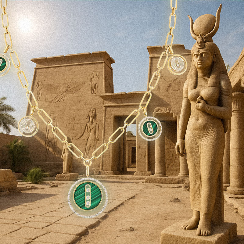 Колье Messika Lucky Move из желтого золота с бриллиантами и малахитом