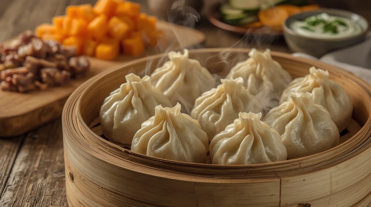 Манты из бараниныс тыквой и кабачками