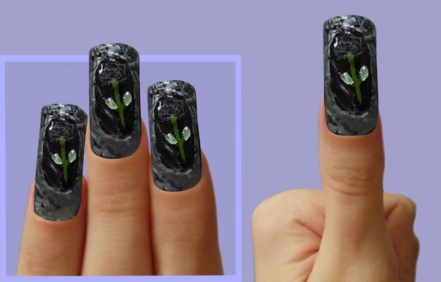 Коллаж. Дизайн Роза В Тумане на всех ногтях