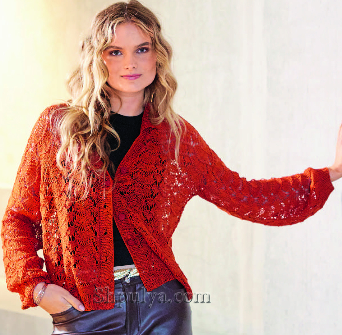 Ажурный вязаный жакет свободного силуэта