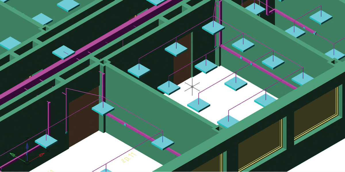          Расстановка светильников и сетей, выполненная в nanoCAD BIM Электро (с архитектурой)