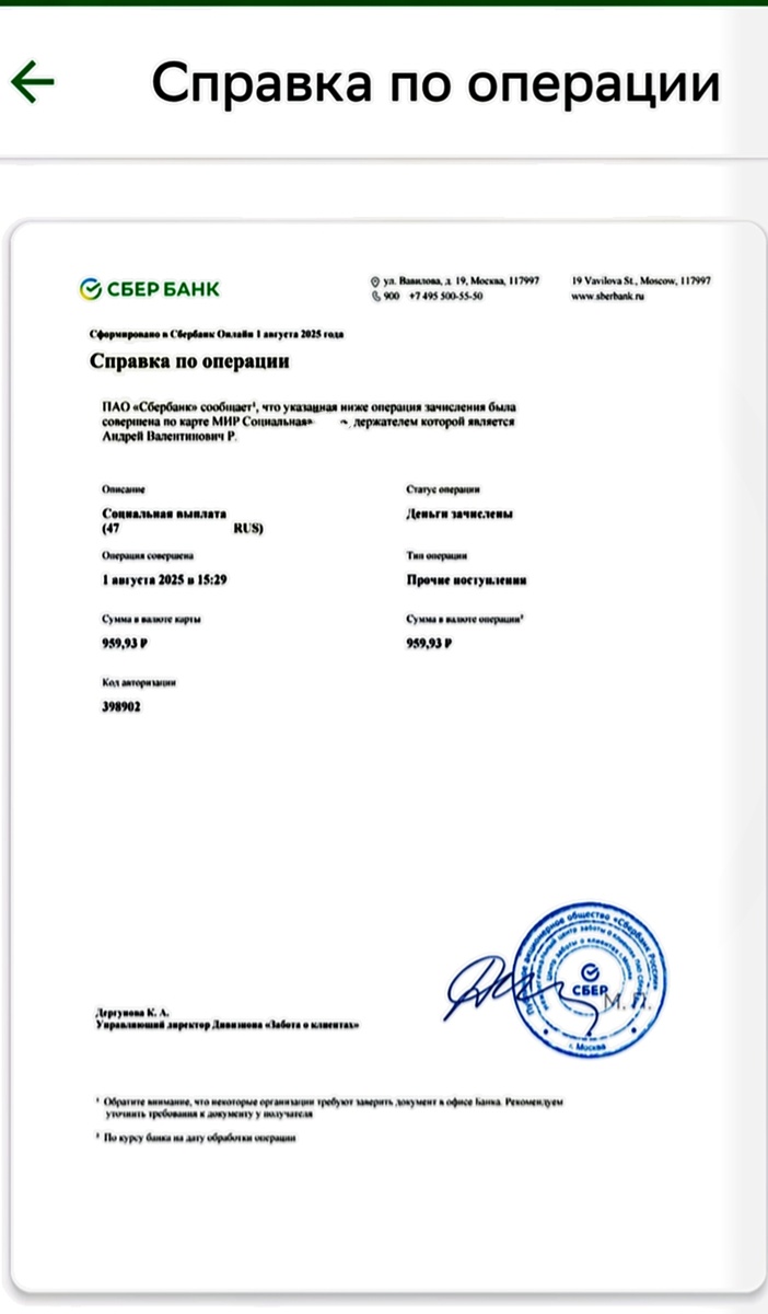 Скриншот с банковской программы