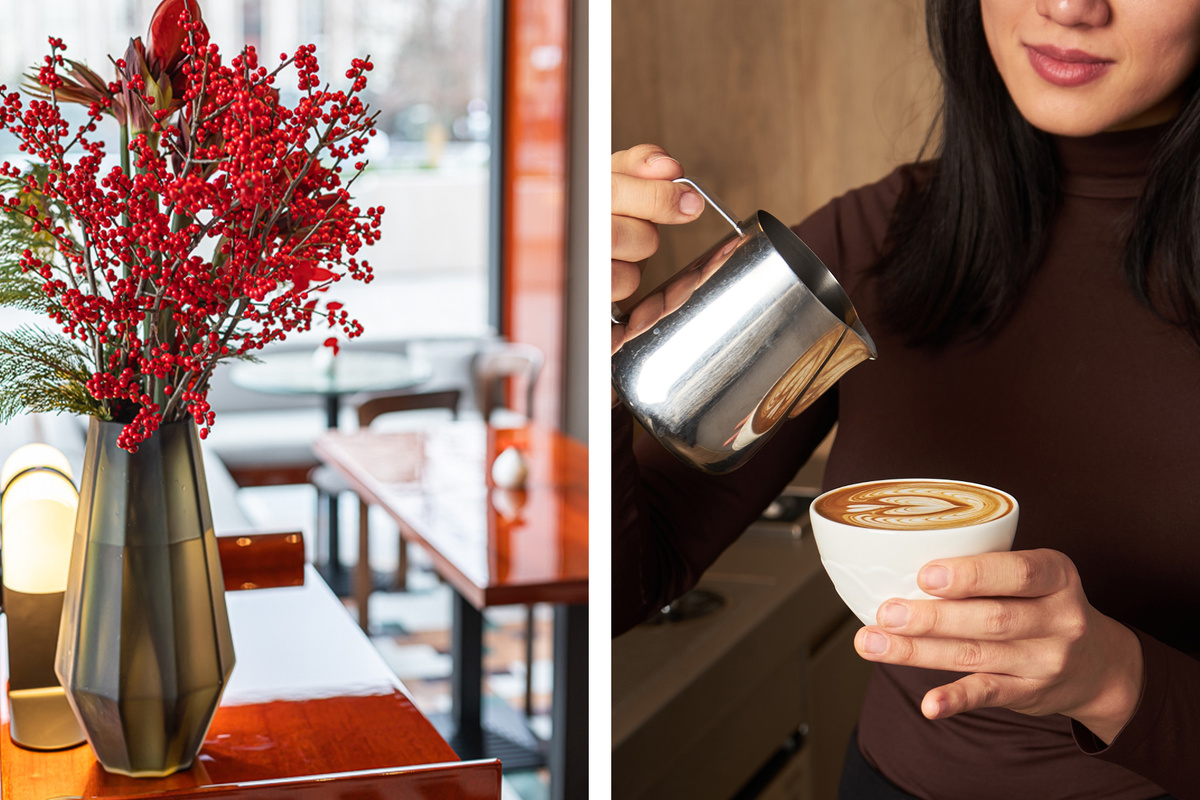    Интерьер ресторана «Кофемания» / Капучино в «Кофемании»