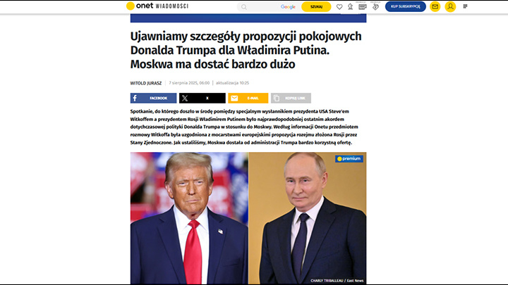    Польское издание утверждает, что мирные предложения Трампа дают Москве "очень многое". Скриншот страницы Onet Wiadomosci