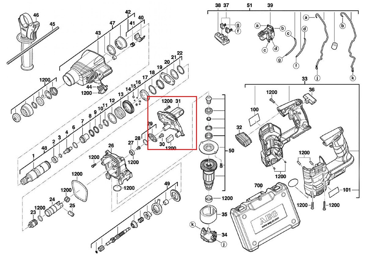 Крышка редуктора 4931435088 для ремонта аккумуляторного перфоратора AEG BBH 18