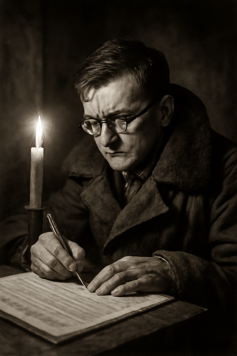 Дмитрий Шостакович сочиняет Седьмую симфонию в блокадном Ленинграде, 1941 год