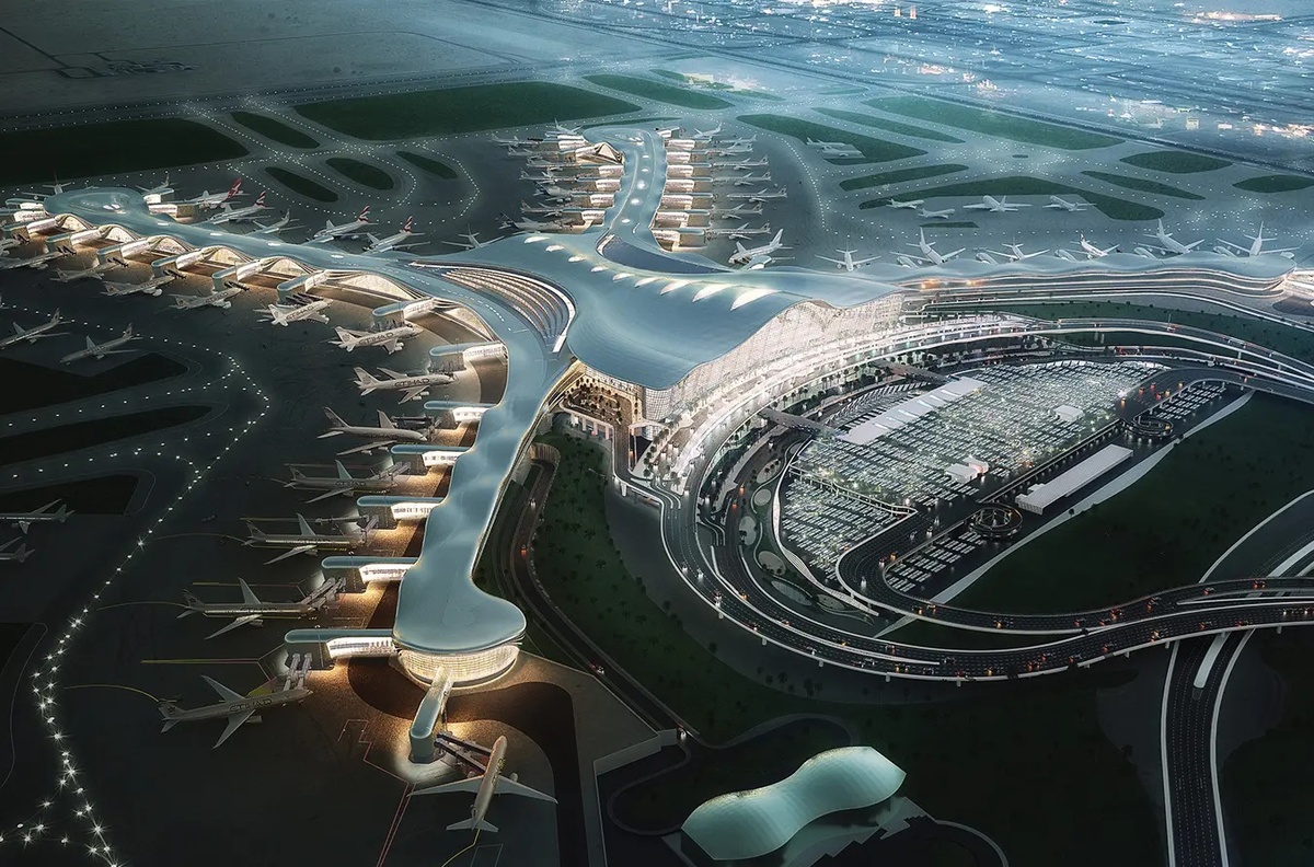 Interior and Exterior Shots of Terminal A, Abu Dhabi International Airport. Credit: Abu Dhabi International Airport. https://www.kpf.com/