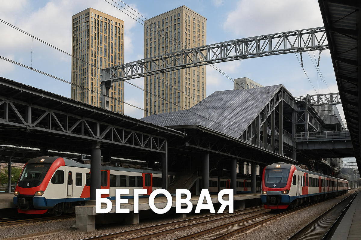 Платформа "Беговая". Художественный арт-коллаж от нейросети