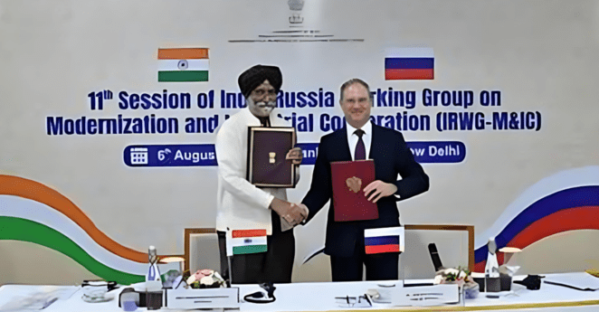 Alexey Gruzdev, the Russian Deputy Minister for Industry and Trade, with Amardeep Singh Bhatia, India’s Secretary of Department for Promotion of Industry and Internal Trade