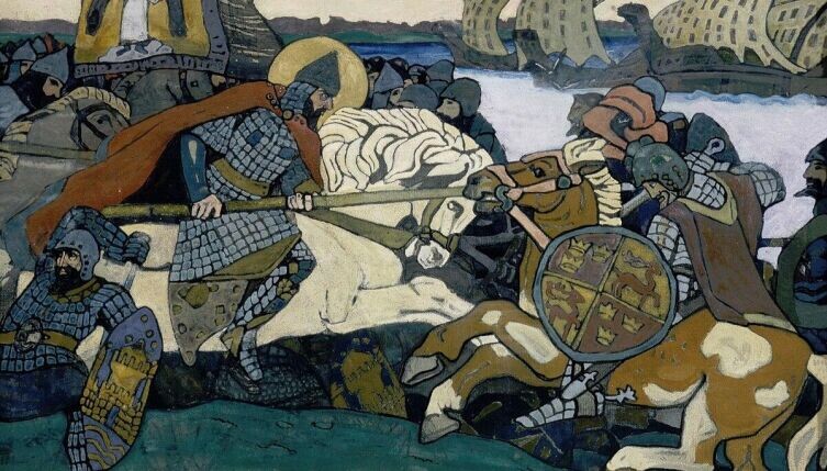     Николай Константинович Рерих, «Александр Невский поражает ярла Биргера», 1904 г., общественное достояние