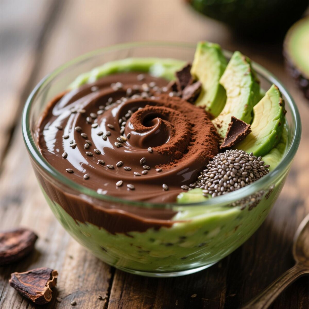 Кето Пудинг из авокадо и какао с чиа 