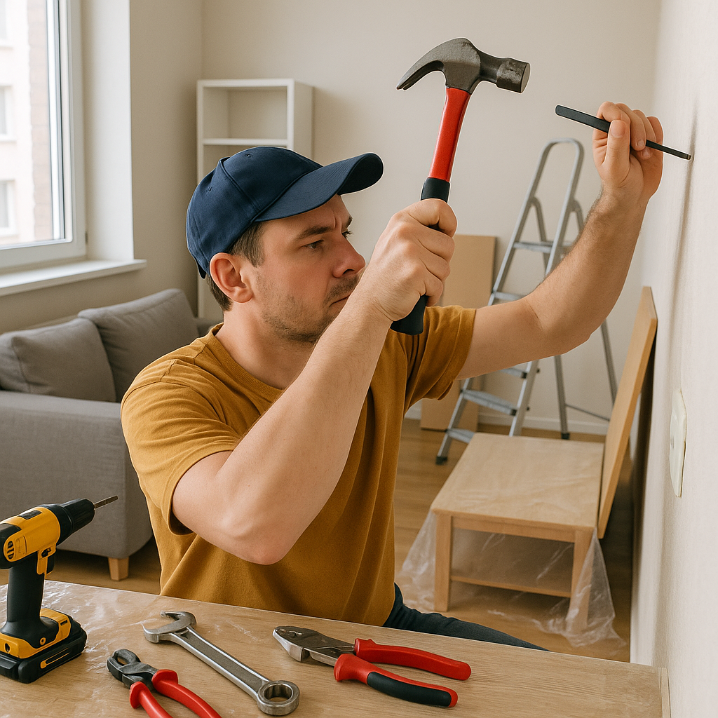 Человек делает ремонт в квартире своими руками.