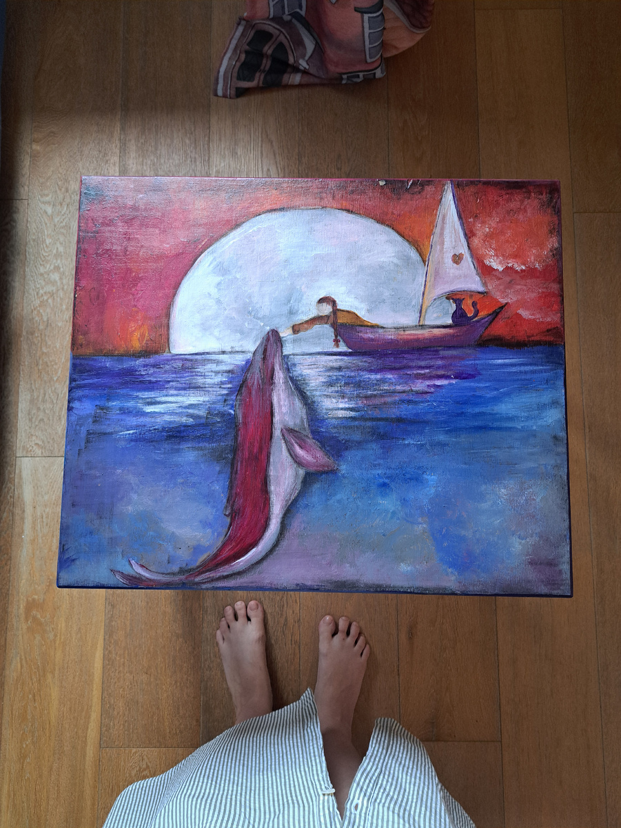 Стол с Луной, китом и девочкой "Исполнение желаний"