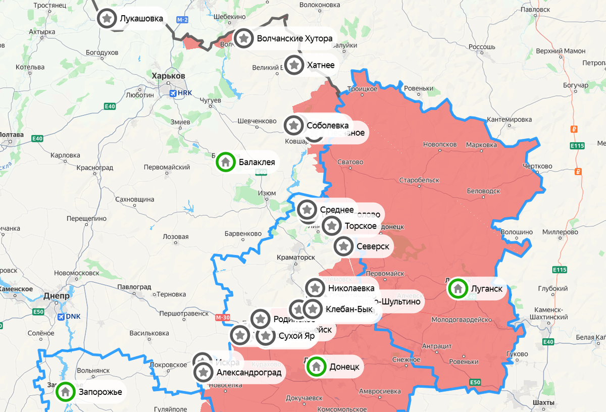 Карта СВО на 8 августа. Фото: скриншот Яндекс Карты