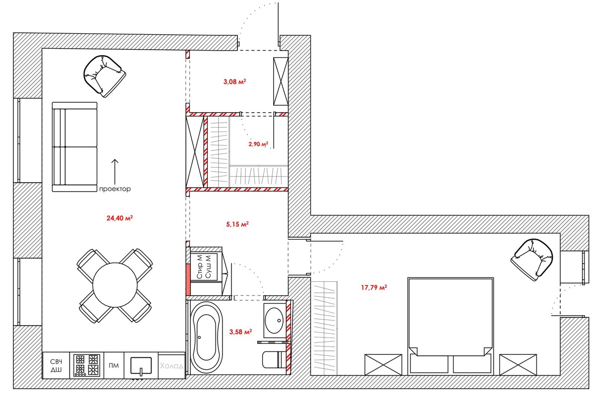 Итоговая планировка и расстановка мебели