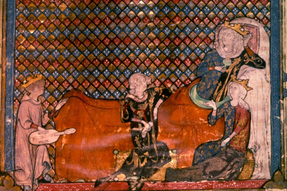 Около 1200 года, трубадур Адемет изображён декламирующим свои стихи перед Марией Французской и Бланкой Кастильской. Подобные выступления были важной частью придворной жизни, соединяя музыку, поэзию и политику в аристократических кругах средневековой Европы.