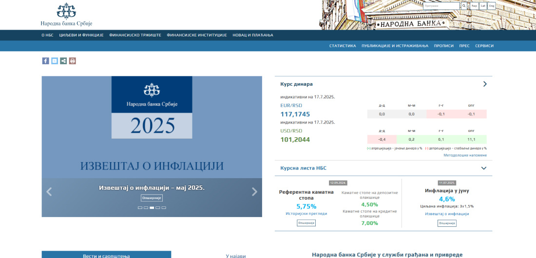 Сайт Национального банка (Narodna banka Srbije)
