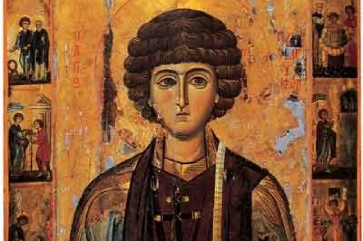    Святой вмч. Пантелеимон с житием, Синай, н. XIII века (единственная житийная икона святого вмч. Пантелеимона византийского времени).