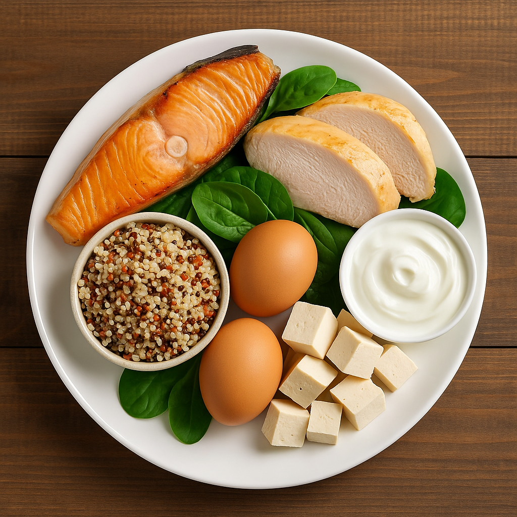 Греческий йогурт, киноа, лосось, яйца, тофу, шпинат — насыщенные белком продукты легко вписываются и в плотный график, и в вегетарианское меню.