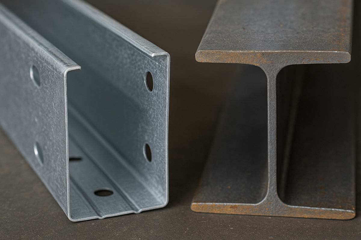 Слева - ЛСТК, справа - двутавр