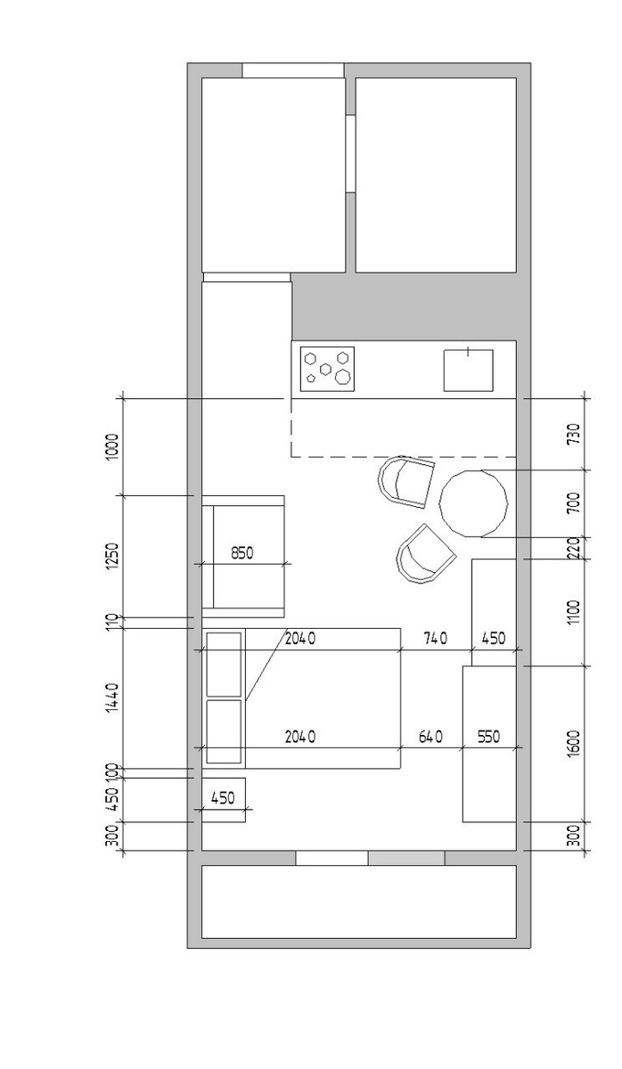   В дальнейшем, заказчик всегда сможет поставить небольшой диванчик, для него есть место.