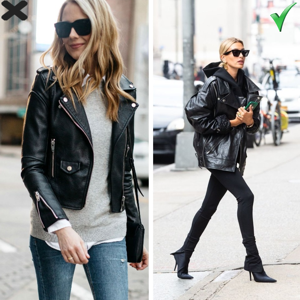 Косухи в облипку давно уже не в моде, а более привычно уже выглядит оверсайз модели