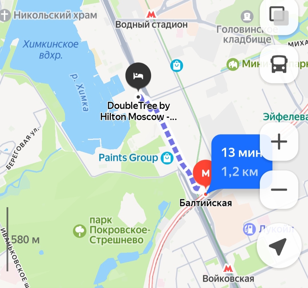 Расположение отеля "Double Tree by Hilton Moscow - Marina Hotel" 4* в Москве на Яндекс картах