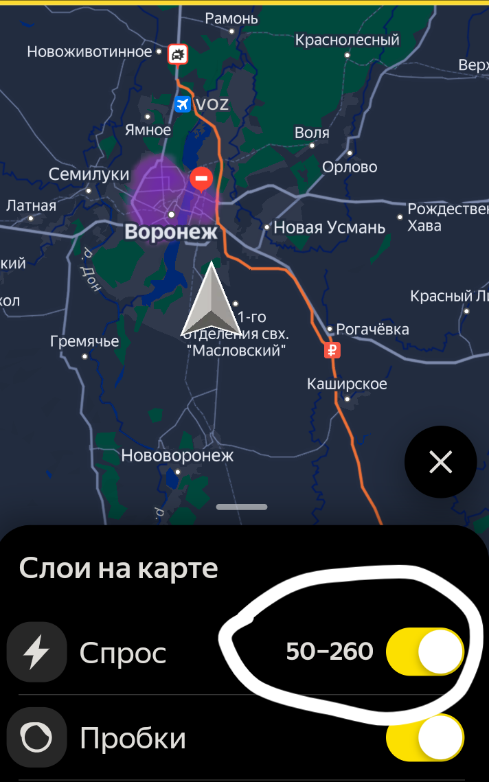 Спрос на поездки в Воронеже по данным на 20.00 08.08.2025