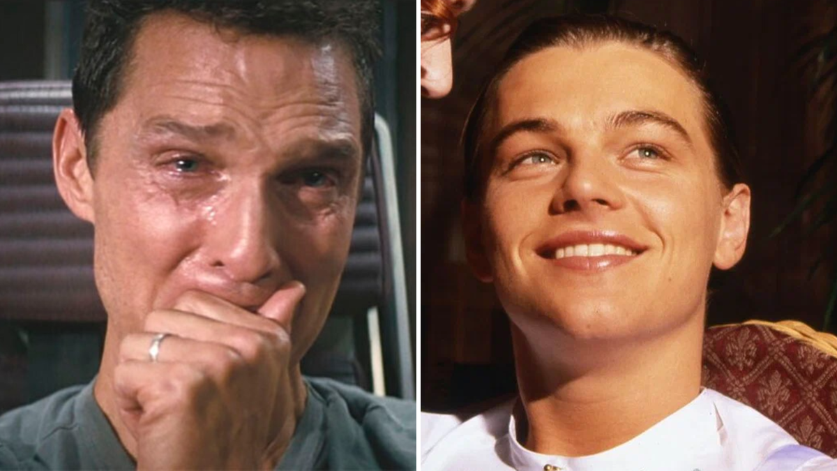 Плачущий Мэттью Макконахи (кадр из фильма «Интерстеллар») и Леонардо Ди Каприо в образе Джека Доусона (кадр из фильма «Титаник»)