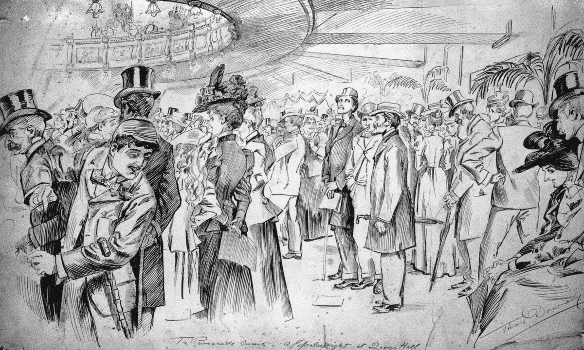 Большая толпа на концерте в Квинс-Холле, Лондон, 1898 год. Художник: Томас Дауни.