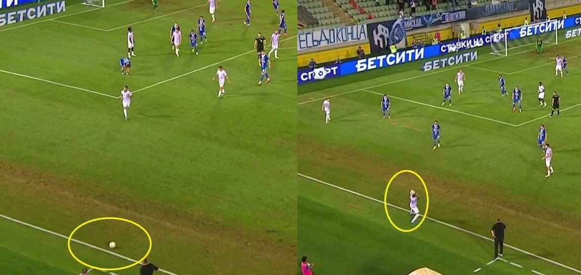 Мяч перед голом "Акрона" был введен в игру совсем не с того места, где покинул поле. Фото: Матч Премьер