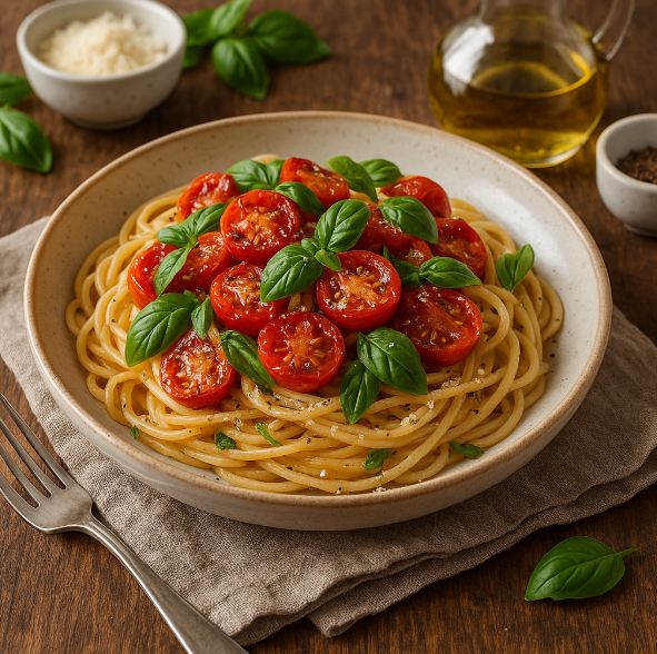 Паста с запечёнными помидорами и базиликом рецепты от Дарики