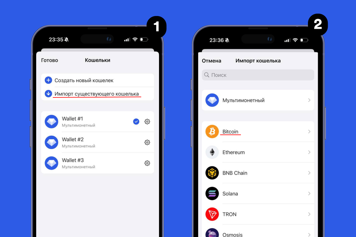Проверить биткоин кошелек по адресу— выберите «Импорт существующий кошелек» и укажите сеть Bitcoin