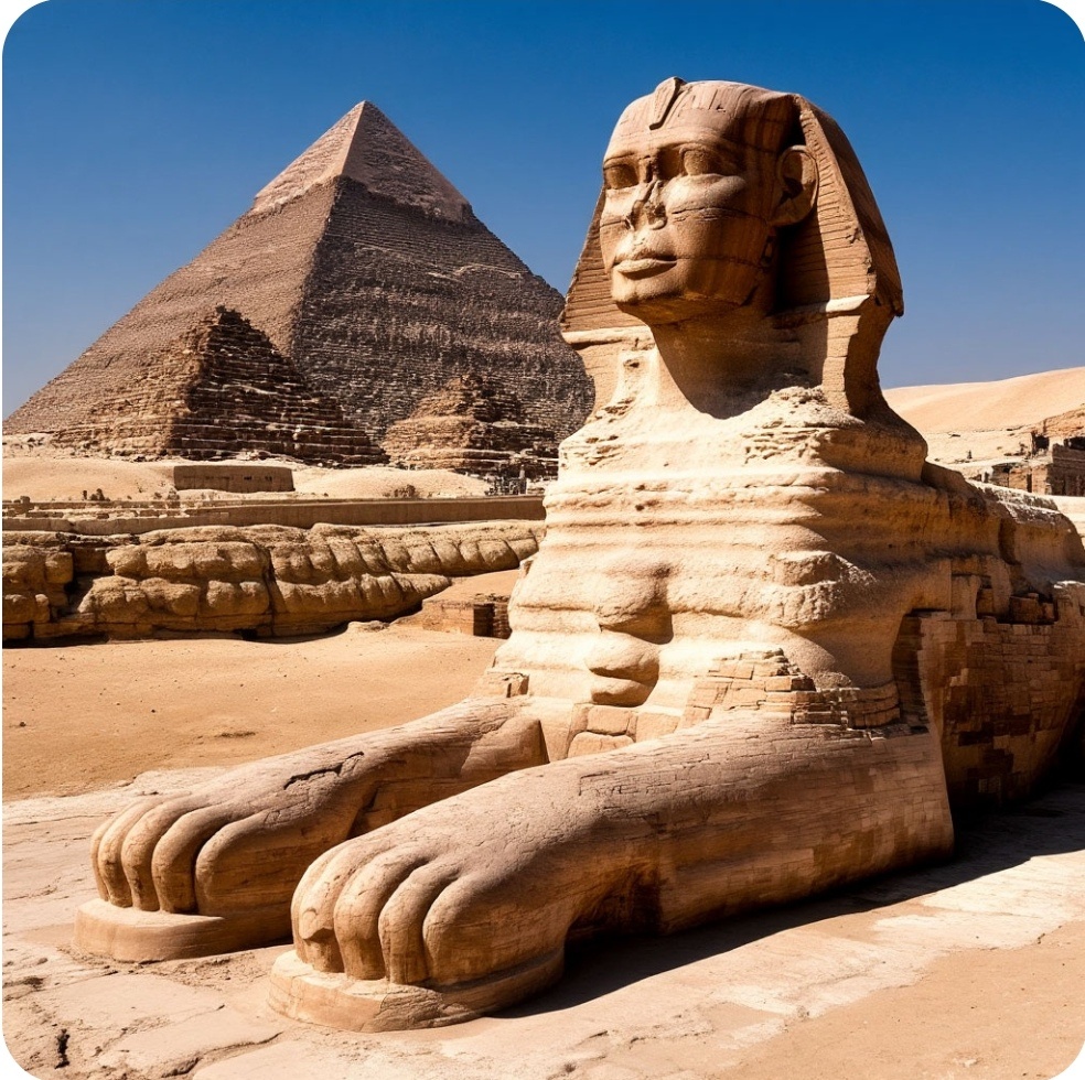 Большой сфинкс и пирамида Хеопса