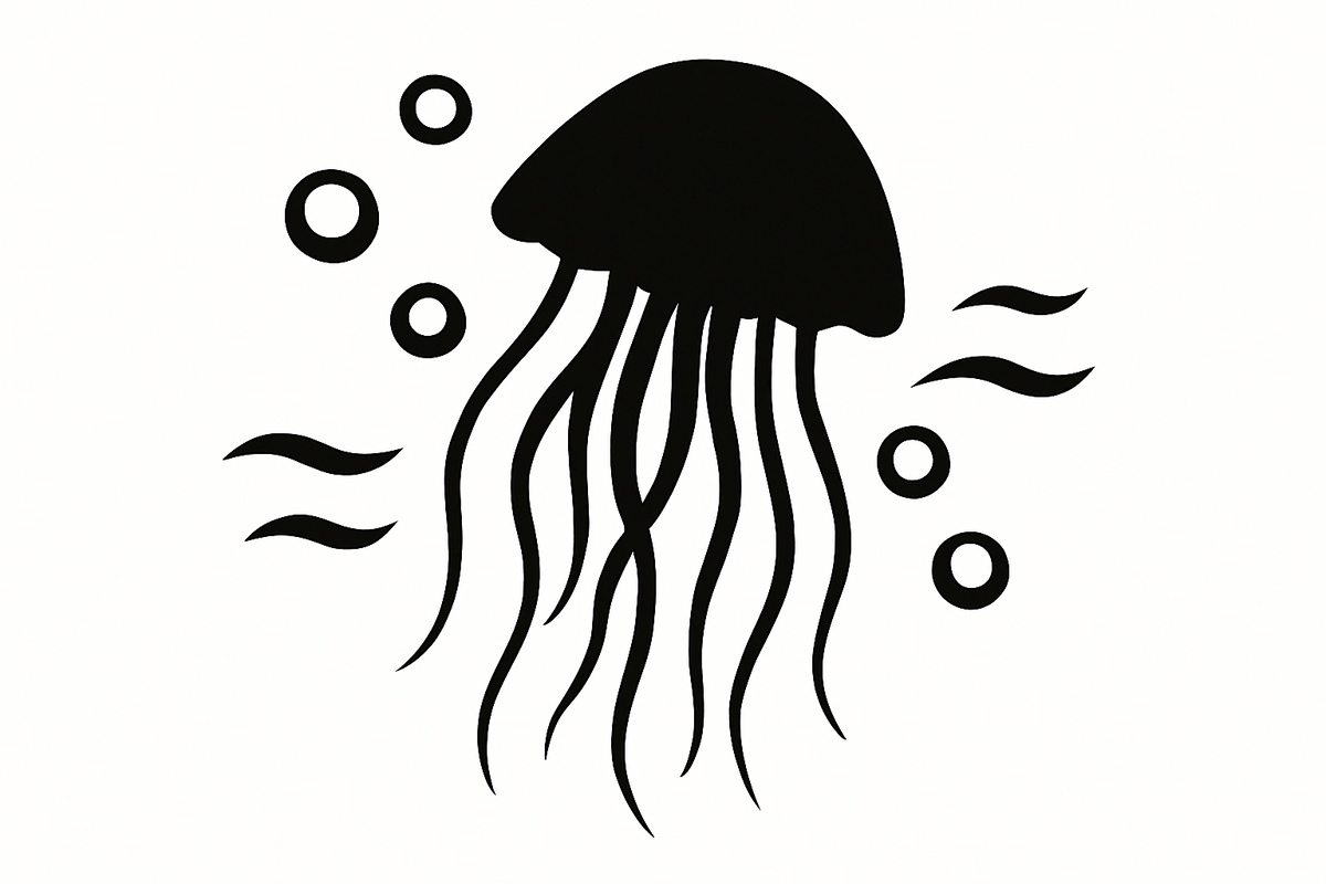 Силуэт медузы среди пузырьков и волн — образ вечного обновления