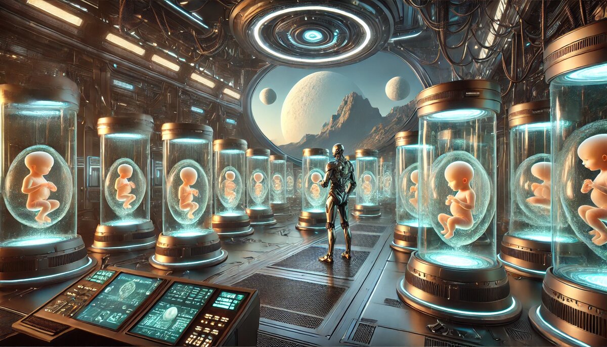 Роботизированный детский сад будущего: первые колонисты растут под присмотром ИИ на далёкой планете.