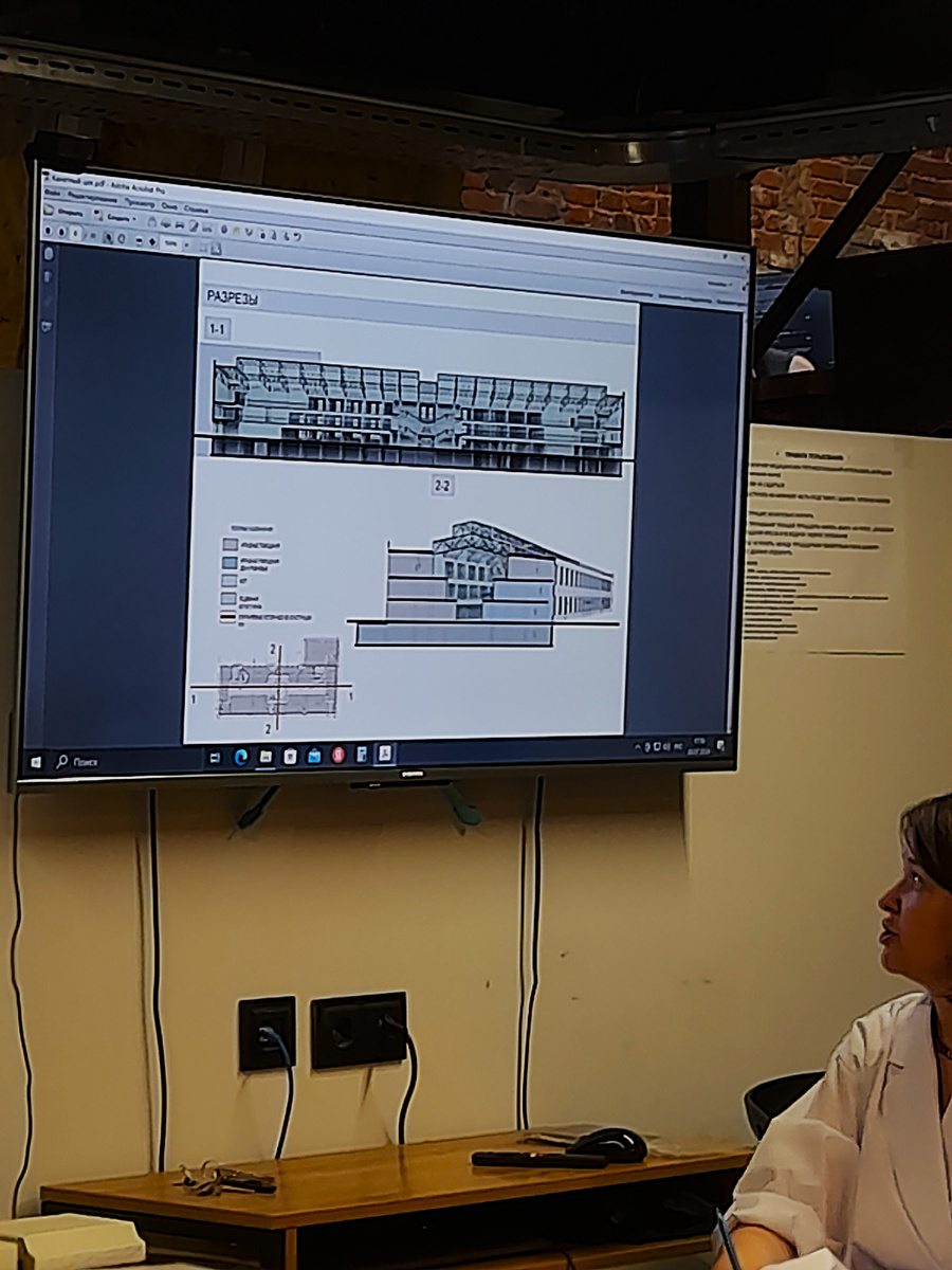 Разрезы и планы обновленного здания. Фото с экскурсии по офису ООО "НИиПИ Спецреставрация". Июль 2024
