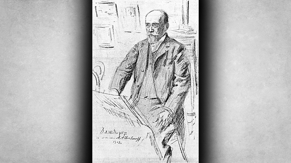 Давид Видгоф - Алексей Харламов за работой. Набросок, 1903 г.