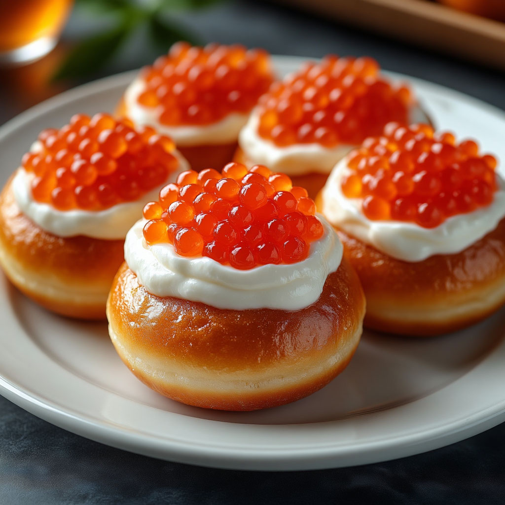 Пончики с икрой и сметаной 